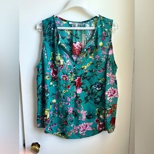 NWT Collective Concepts Wilson Floral Teal Sleveless Top - L